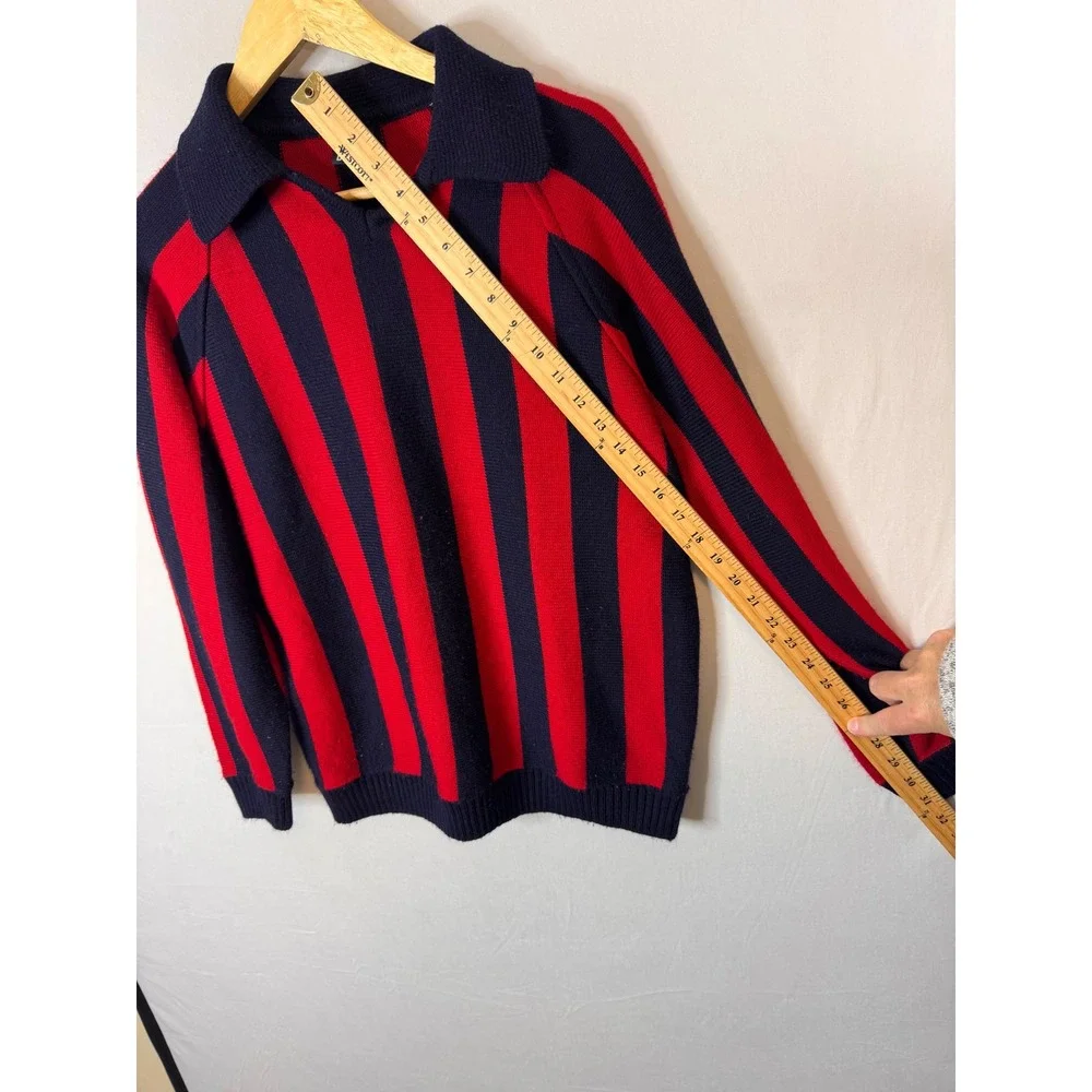 Diesel Red Navy‎ Blue Vertical Stripe Polo Collar Knit Sweater Men M AC Milan